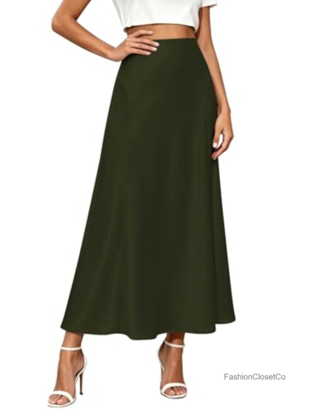 Women's Satin Silk Maxi Skirt A-Line Flowy Long High Waist Pull On